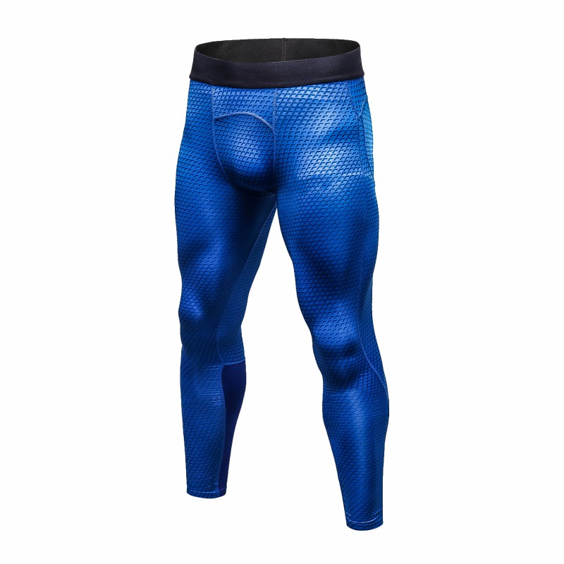 Men Fitness Compression Pants Leggings Sports Leggings Running Dry Sportswear Trousers Gym Training Pants Fitness Tights: Blue / XL