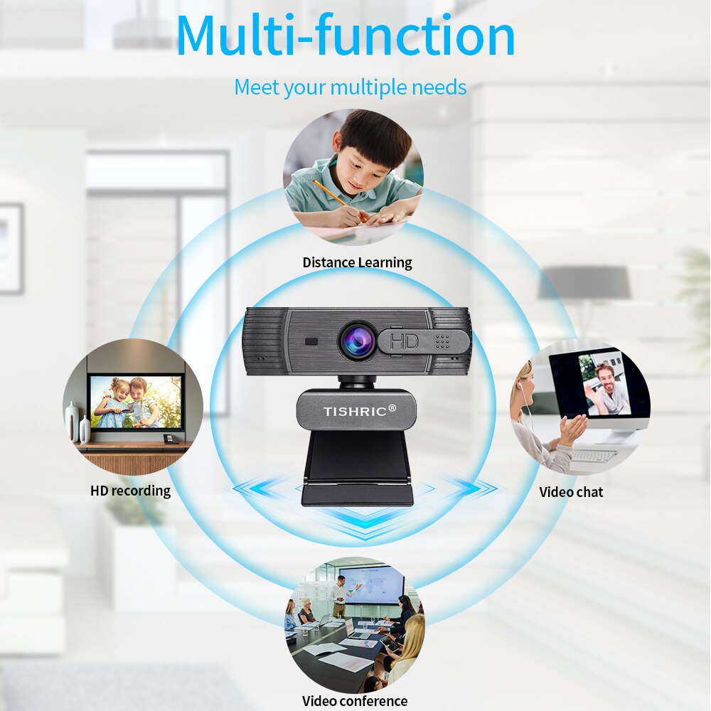 TISHRIC T200 Webcam Full HD 1080p videocamera Web con microfono riduzione del rumore per PC Laptop Webcam Autofocus