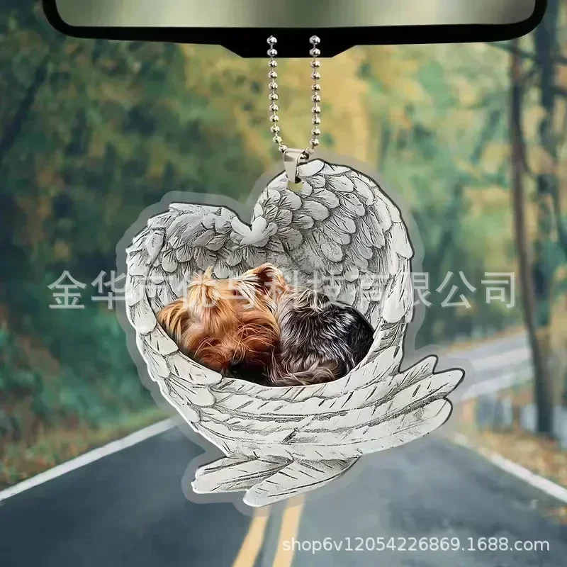 Lindo perro Material acrílico accesorios decorativos planos para coche moldura Interior colgante para coche adornos colgantes adornos para coche: YELLOW