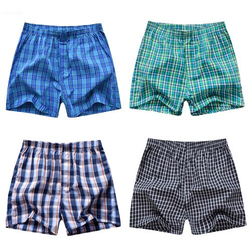 4 Pcs/Lot Men Plaid Underpants Boxers 100% Cotton Shorts Underwear Male Loose Comfortable Sleep Bottoms Panties: Package 2 / XXXL (100-110kg)