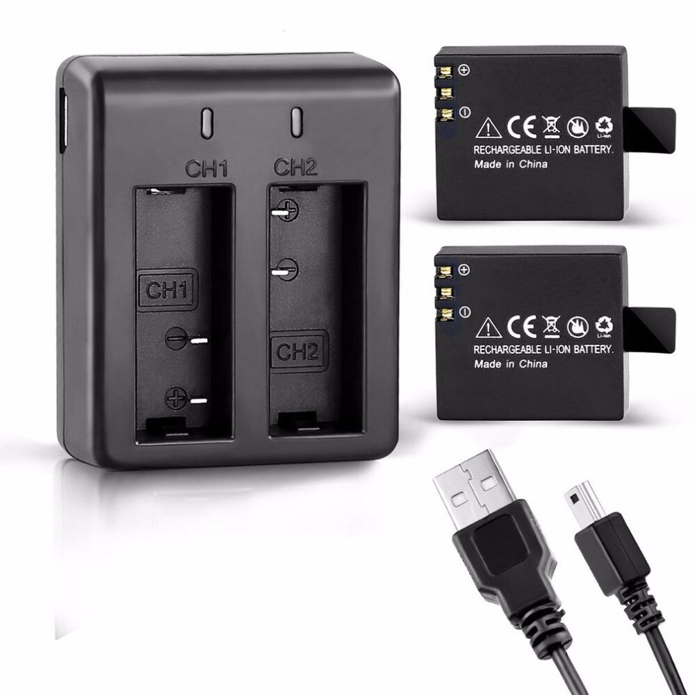 Pour SJCAM caméra accessoires batterie double chargeur pour SJ4000 SJ4000 Wifi SJ4000 + SJ5000 WiFi SJ5000 + Plus M10 avec câble USB