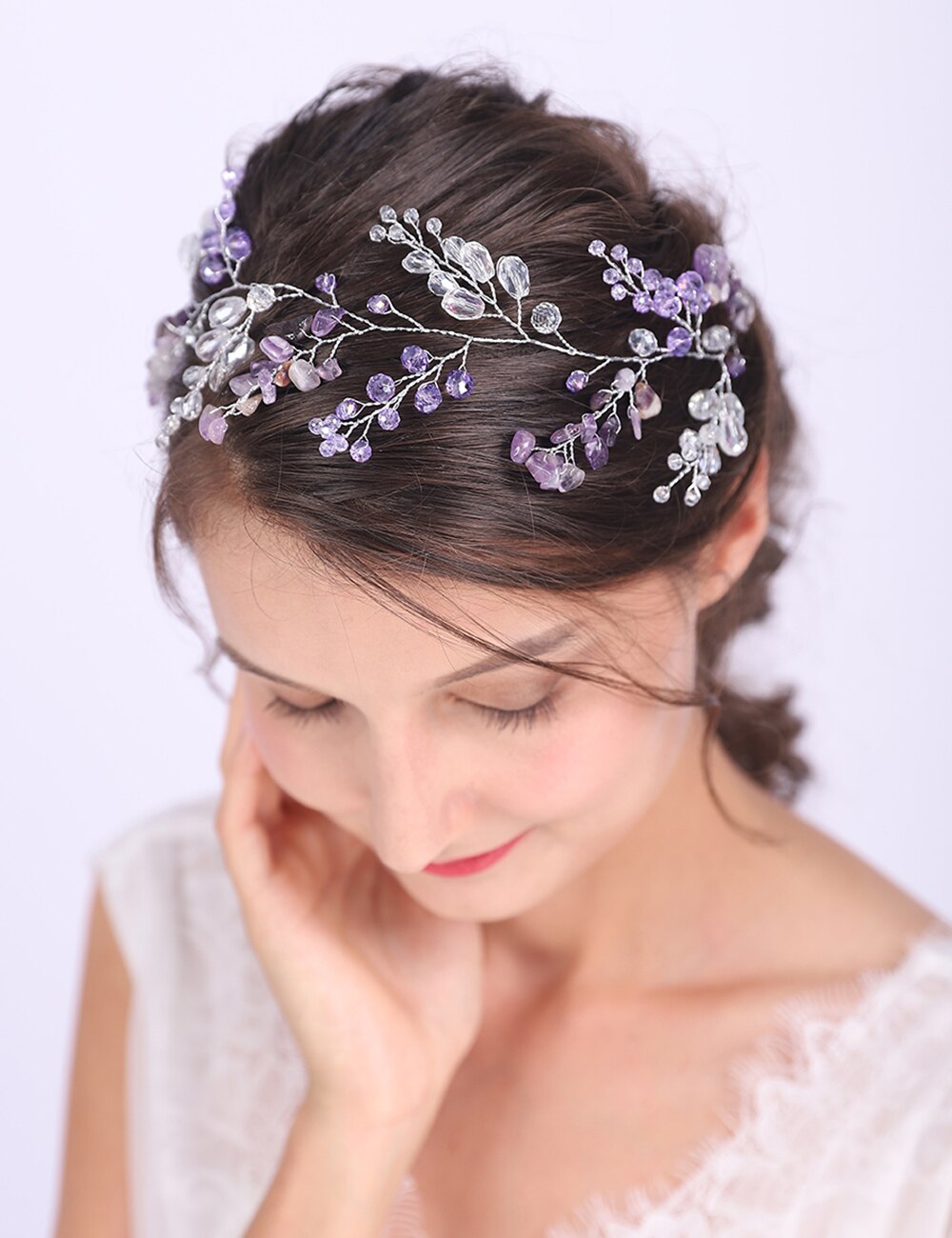 Joyería brillante hecha a mano para el pelo de Cristal púrpura, accesorios elegantes para boda, accesorios elegantes para el cabello, banquete, bendición, de dama de honor para mujer
