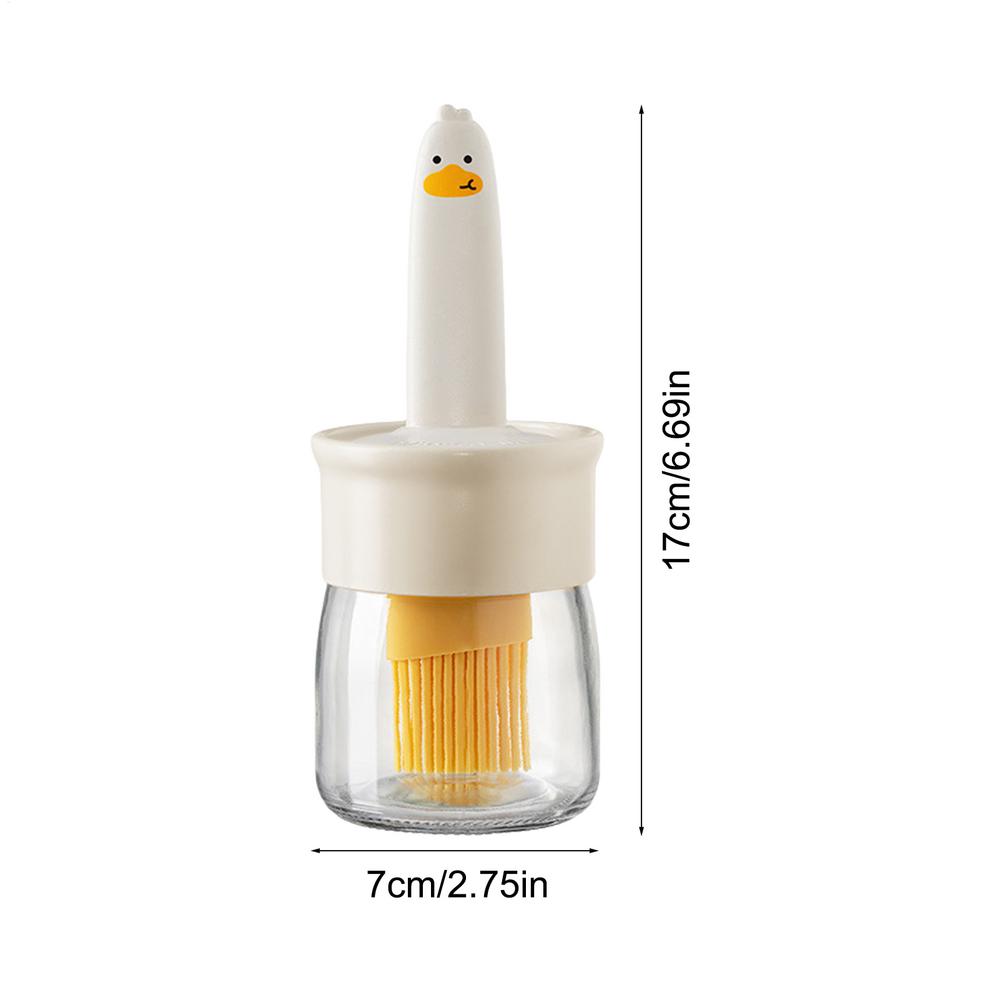 Botella de aceite de pato bonita para cocina, contenedor de aceite de silicona con cepillo, botella dispensadora de aceite, cepillo para hornear, utensilio de cocina: Blanco