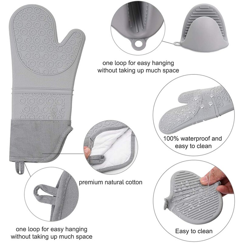 6Stck extra Lange Backofen Handschuhe und Topf Halfter setzt, Hitze Beständig Silikon Ofen Handschuhe, Mini Ofen Handschuhe und Heißer Pads Topflappen
