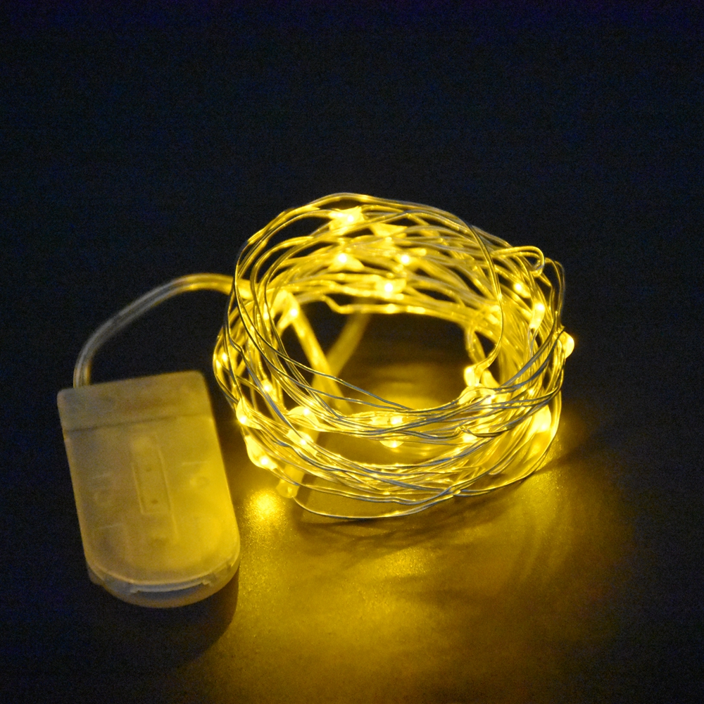 1M 2M Lichterkette Schnur CR2032 Batterie Mini DIY drinnen Zimmer Dekor Licht Hochzeit Weihnachten Lichter Girlande LED dekoration: Gelb / 0-5W
