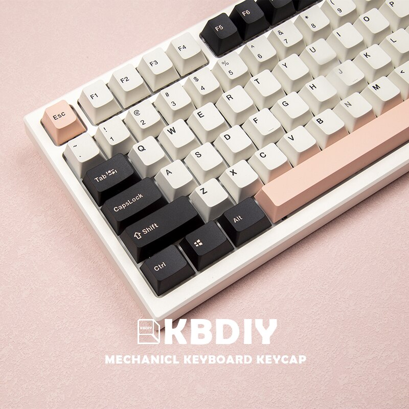 KBDiy 135 Keys PBT Keycaps OEM Profile Double Shot GMK OLIVIA White Pink 61 Keycap Set for Cherry MX Switch Mechanical Keyboard