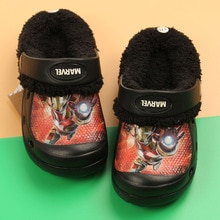 Winter Children's Clogs Iron Men Warm Fur Indoor Shoes Home Hole Mules Navy Cute Pins Sandal EVA Flat Kids Shoes