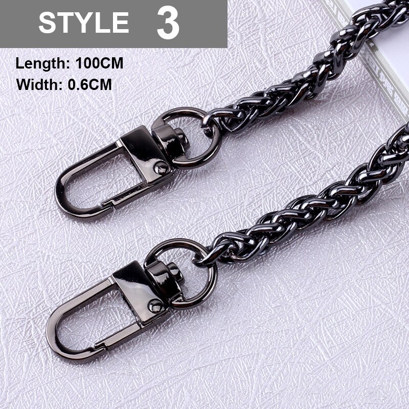 Correa de Metal para bolso de mujer, cadena de acero inoxidable para bolso cruzado, accesorios de hombro desmontables, 100cm: black3