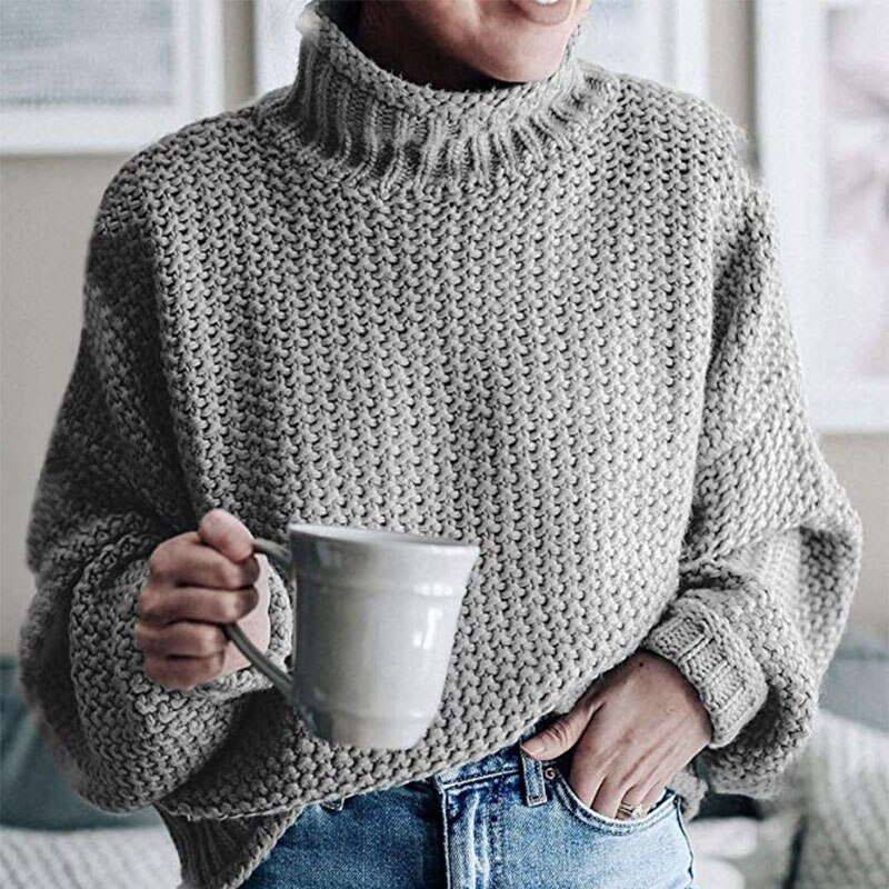 Knitted Turtleneck Warm Women's Sweater Autumn Long Lantern Sleeve Female Sweaters Winter Casual Solid Ladies Pullover
