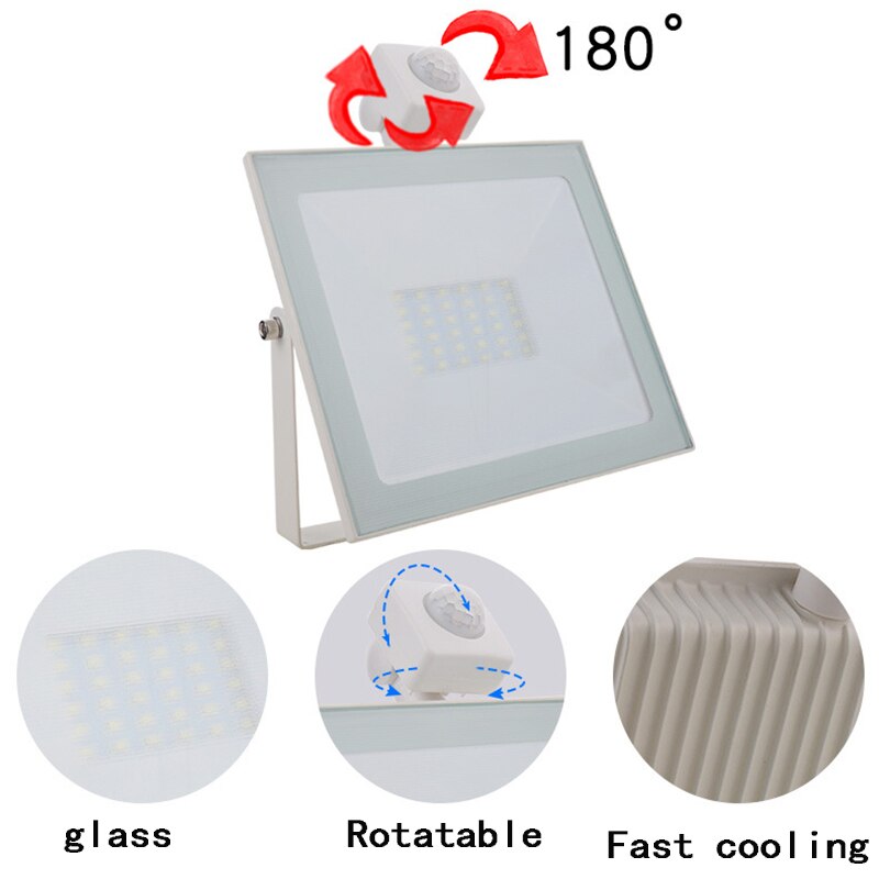 10w 20w 30w 50w 100w led strålkastarljus justerbar pir sensor strålkastare utomhusbelysning för gatutorg garage verandatrappa