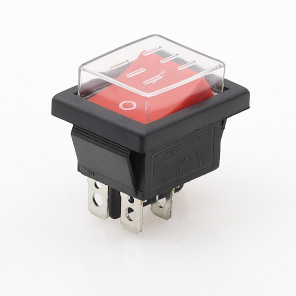 1PCS KCD4 Latching Rocker Switch Self-locking Power Switch DPST I/O 4 Pins 16A 250VAC 20A 125VAC Waterproof cap: Red w Cap