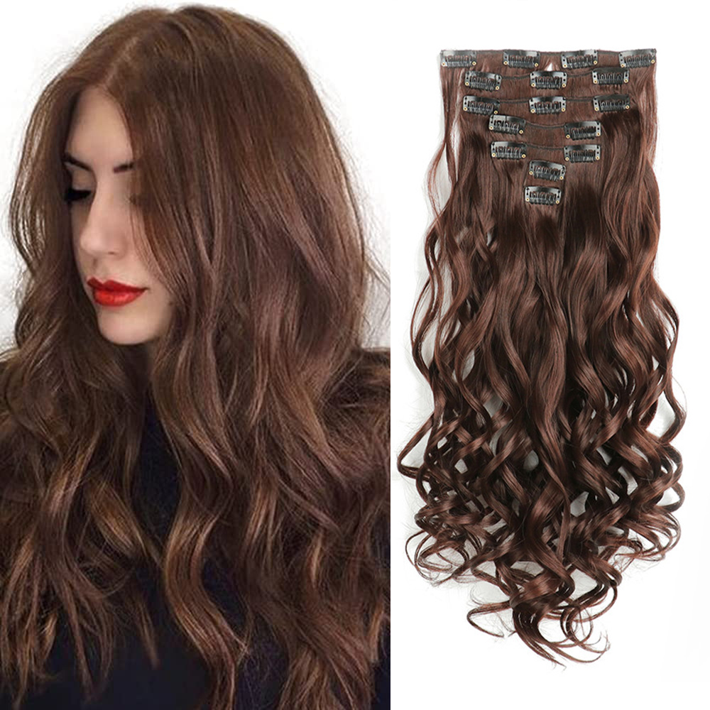Extensiones de cabello con Clip, 7 Uds., cabeza completa, 22 pulgadas de largo, rizado, ondulado, sintético, Ondulado Natural para mujeres y niñas: T1B / 33