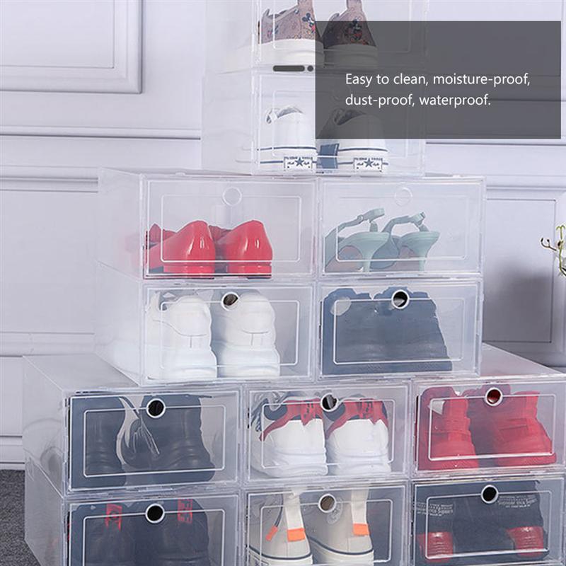 6Pcs Plastic Creatieve Schoenen Case Clamshell Schoenen Container Flip Type Schoenendoos Transparante Pp Plastic Schoenendoos (Transparant)