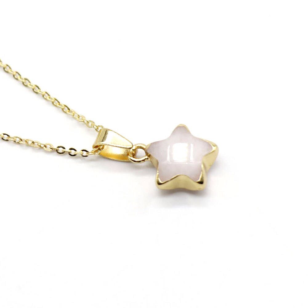 Natural Stone Rose Quartz Jade Gilt Pentagram Pendant Necklace Clavicle Chain For Jewelry MakingDIY Accessory Gem Charms Gift1PC: White Jade