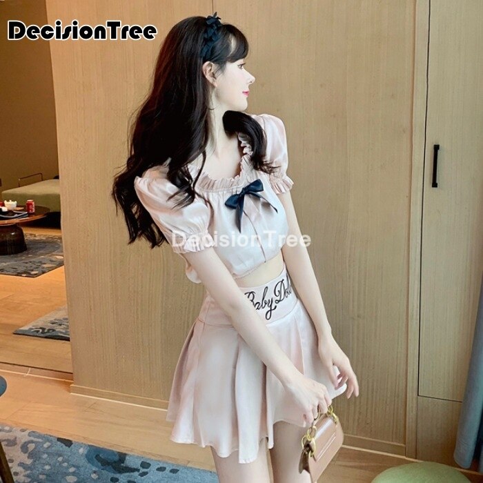 Meisje japanse koreaanse student schooluniformen strik satijnen jk shirt matrozenjurk vrouwen kawaii zoete geplooide rok pak set