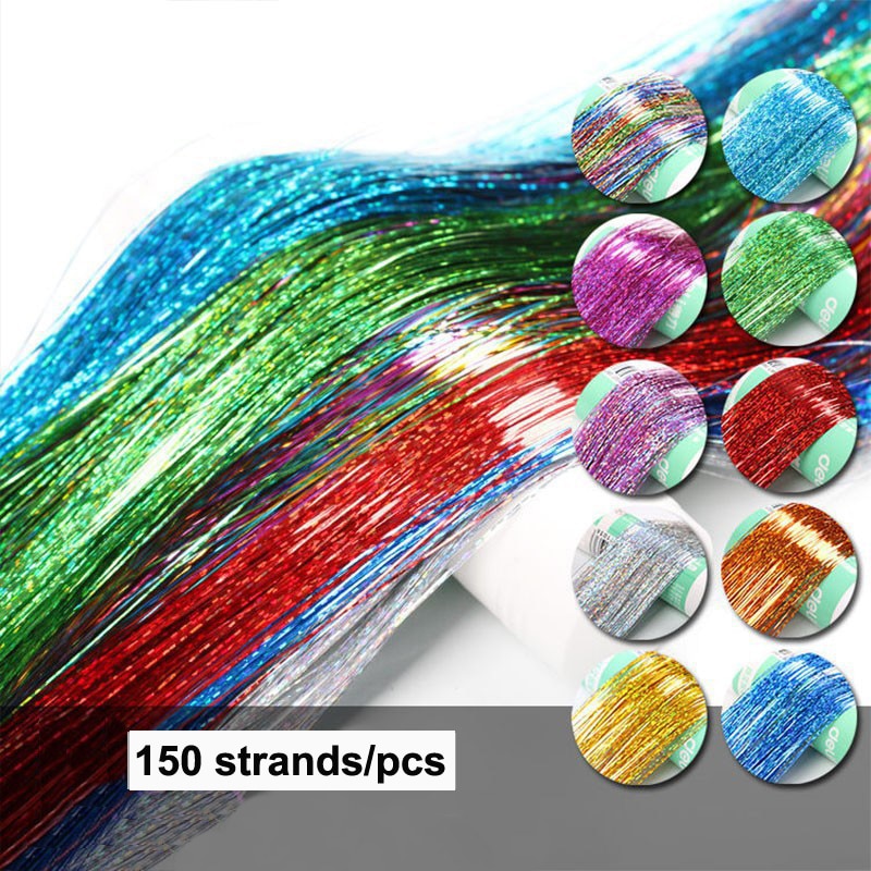Accessoires de cheveux holographiques, 16 couleurs, 90cm, extension scintillante scintillante, 150 brins