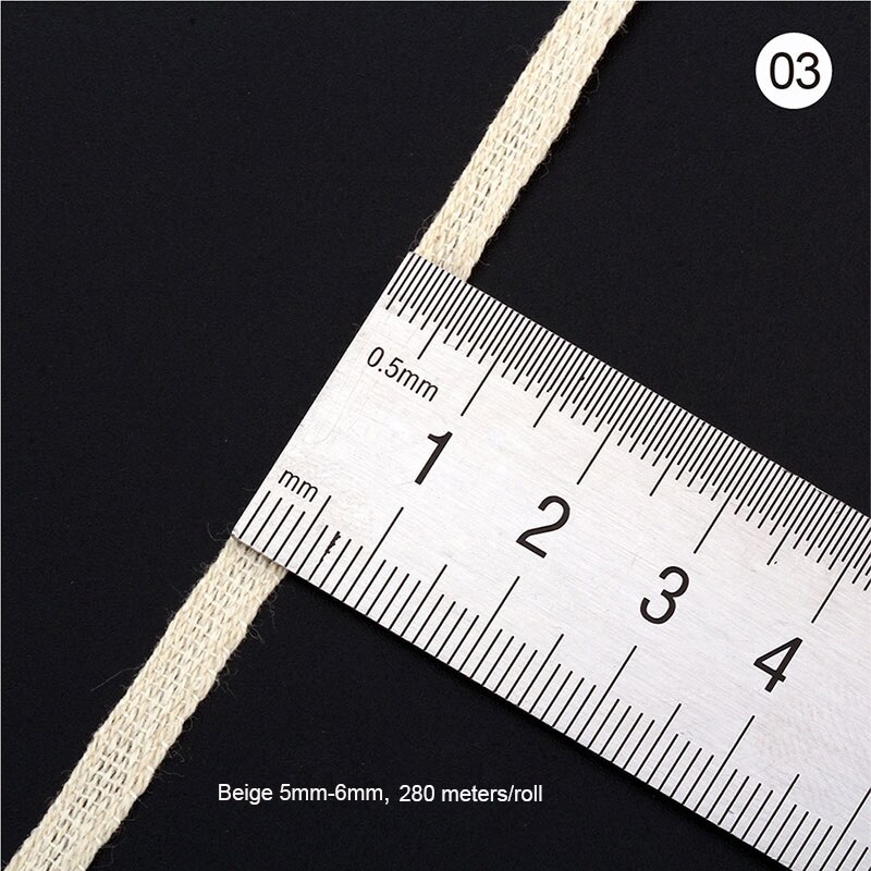 5Mm/7Mm Breedte Katoen Lint Tape 220/280/300 Meter Spanband Kledingstuk Naaien Accessoires Wit/beige/Zwart Voor Zak Kleding: 5 6mm beige 280meter