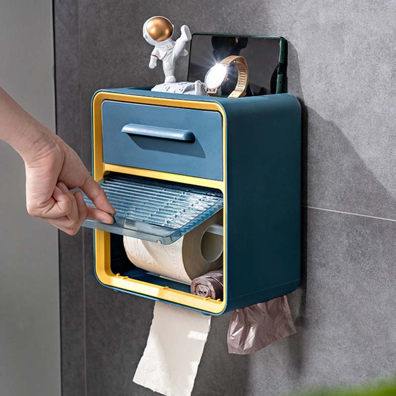 Toilet Paper Roll Holder Wall Mounted Paper Towel Holder Waterproof Tray Roll Paper Tube Storage Box Bathroom Accessories