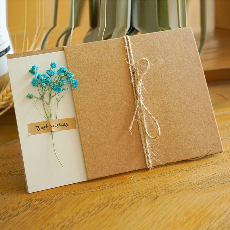 DIY Kraft Paper Handmade Dried Flowers Invitation Greeting Card Happy Birthday Grateful Thank You Card Christmas Wedding Favors: 02