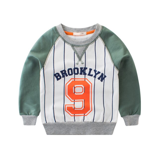 Lente Herfst Leisure Kinderen Sweatshirts Jongen Brief Kids Trui Jongens Jas Streep Katoenen Baby Uitloper Tops 2-7y: green / 5T