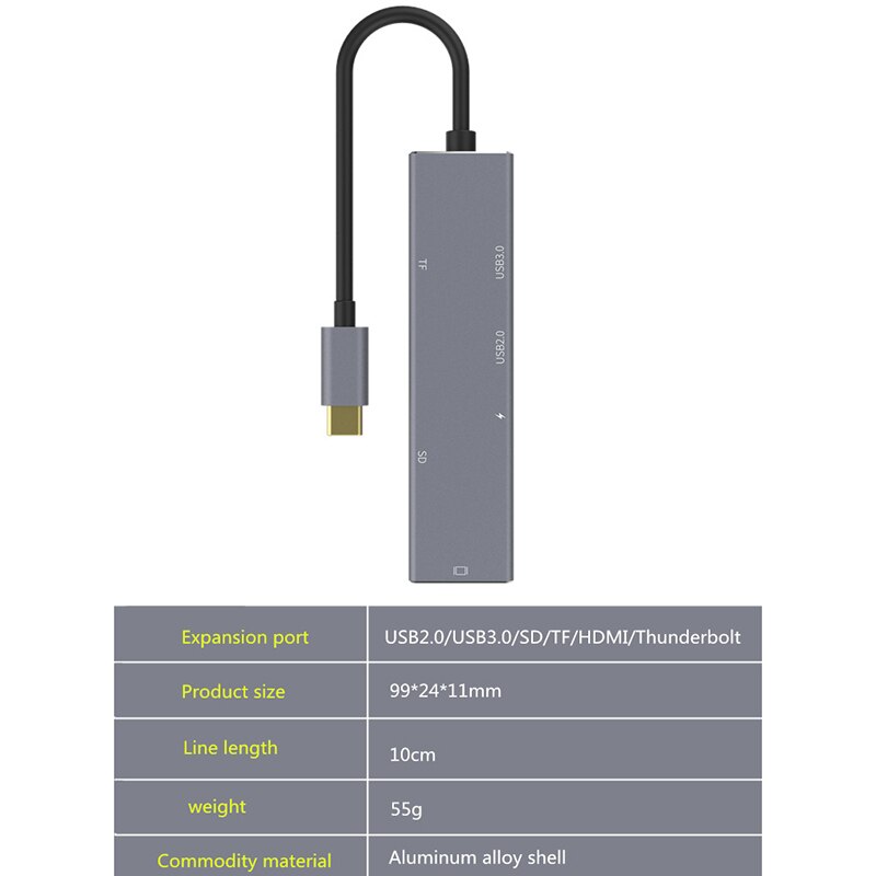 Type-C Naar Hdmi 6 In 1 Uitbreiding Dock Usb C Hub Notebook Docking Station Usb C Hub Usb C Naar Hdmi Adapter 6 In 1 Usb C Hub