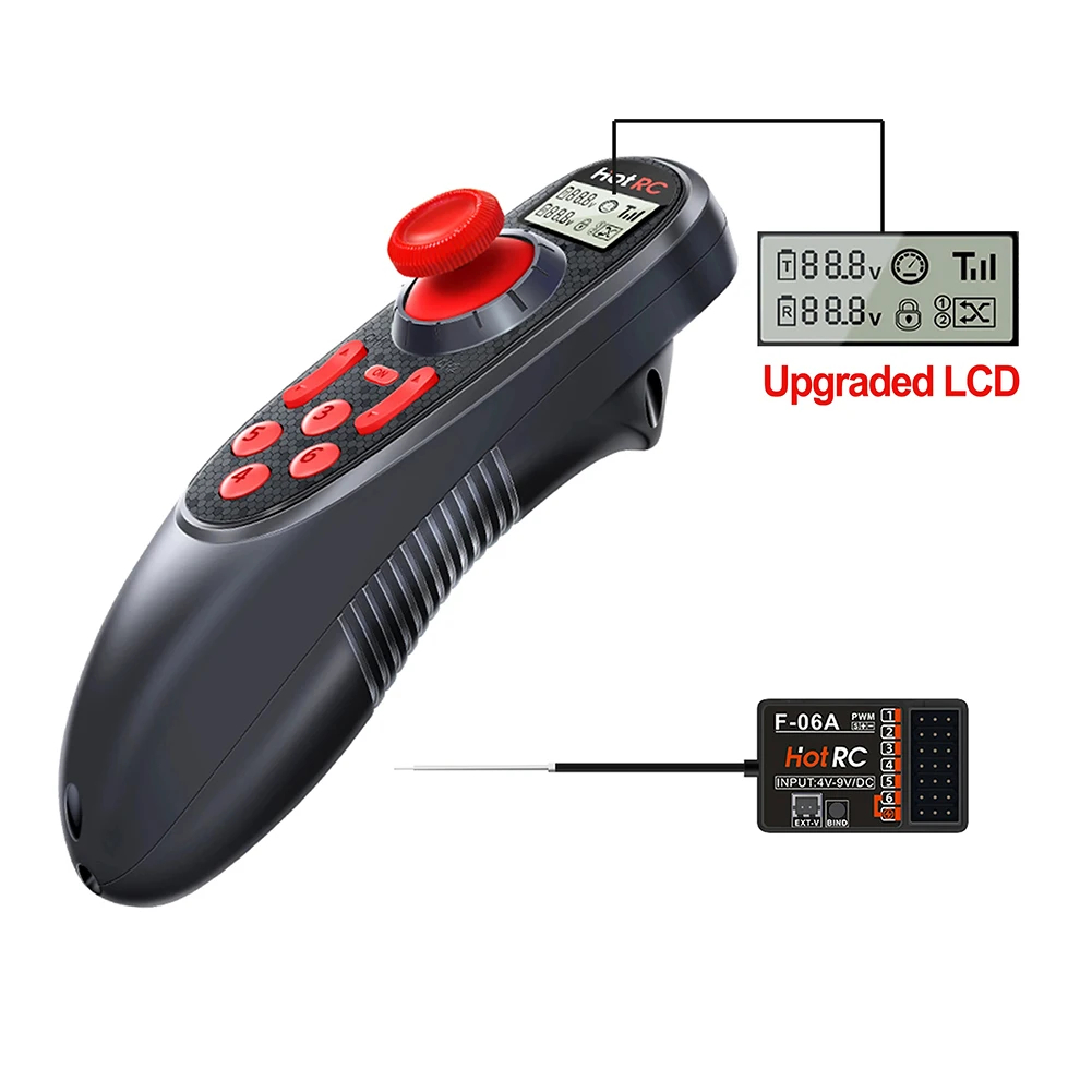 HOTRC DS-600 6CH 2.4GHz Radio Systeem Zender met F-06A Ontvanger voor RC Botens: Geel