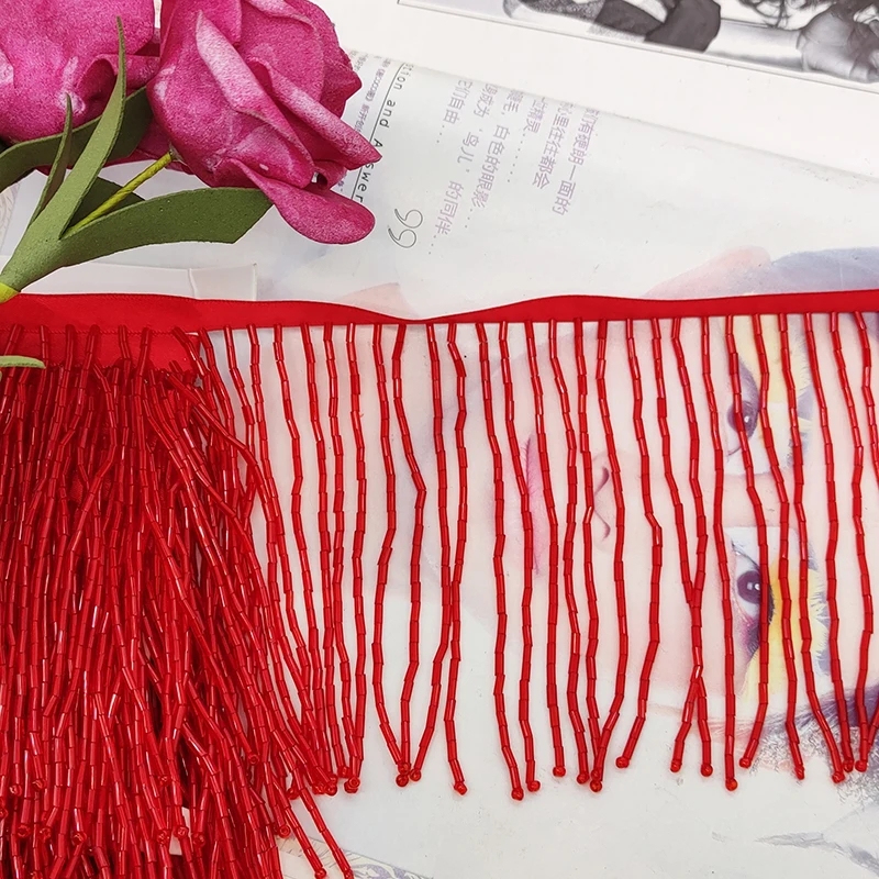 10CM Wide Gold Sliver Black Bead Tube Tassel Lace Trim For Clothes Wedding And Evening Dress Curtains Decoration Accessories: Antique Copper