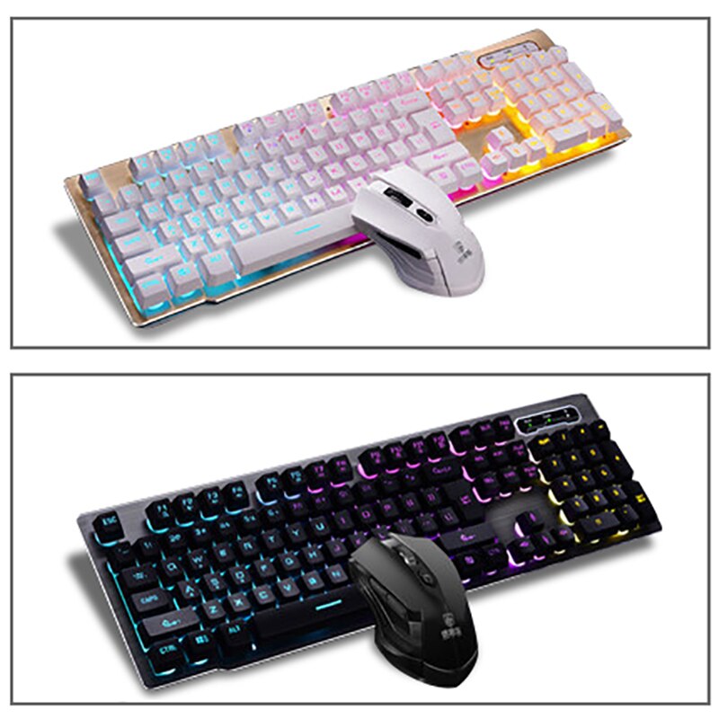 Imitation Mechanical Gaming Keyboard Mouse Combo Rechargeable Backlight Wireless Keyboard Alloy Panel Suitable For Computer Game