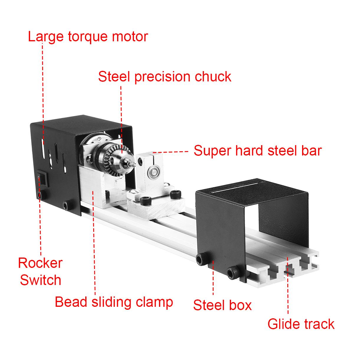 Mini Draaibank Kralen Machine DIY Houtbewerking Draaibank Polijsten Slijpen Boor Tool Carving Cutter Hout Draaibank 100W Polijsten Boor Tool