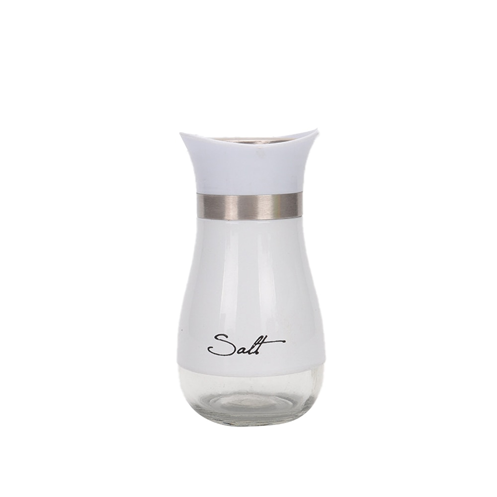 MOONBIFFY Cute Salt and Pepper Stainless Steel Glass Bottom Spice Dispenser Sea Salt Sugar Refillable Pepper Seasoning Cans: white
