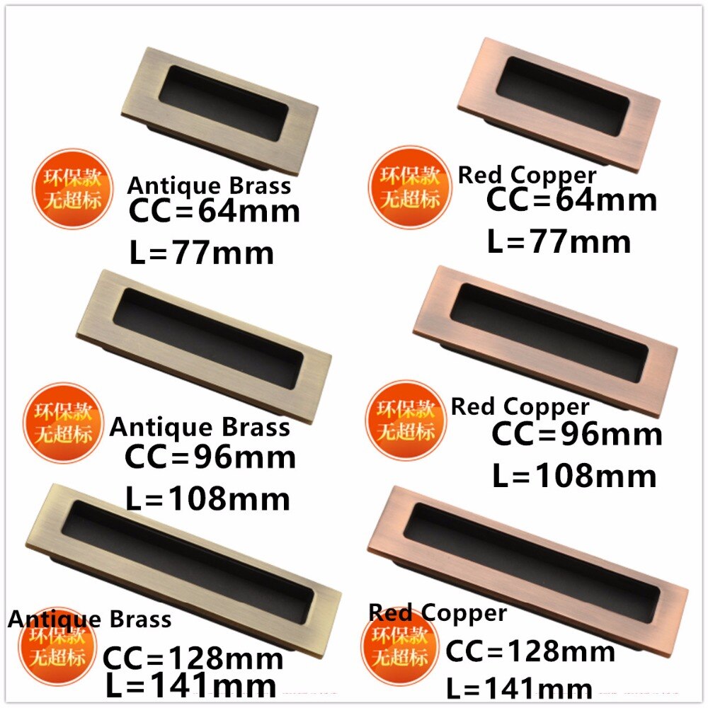 Tirador envejecido oculto para muebles rojo bronce cobre cocina gabinete perillas armario cajón tiradores de puertas agujero CC 64mm/96mm/128mm