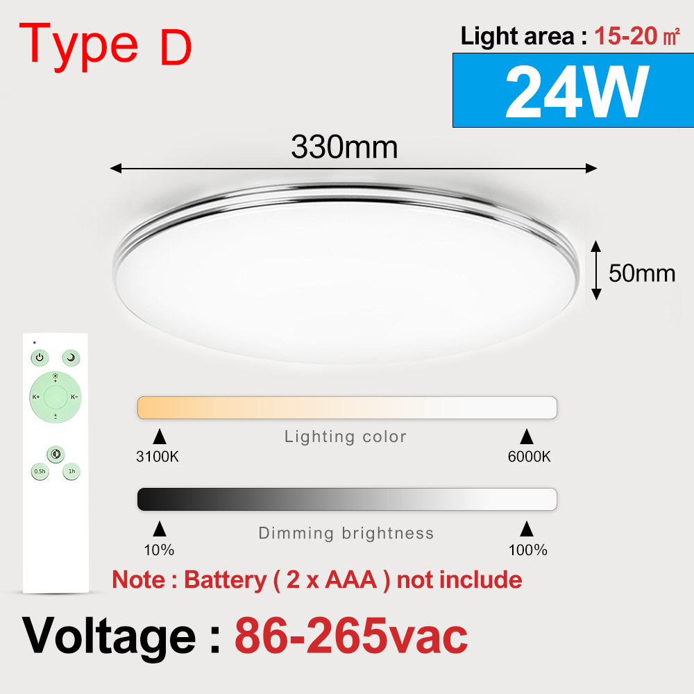 Smart LED Ceiling Light Lamp Brightness Dimmable 24W AC110V/220V For Bedroom Living Room Modern Ultra Thin Ceiling Light Lamp: Type D Dimmable
