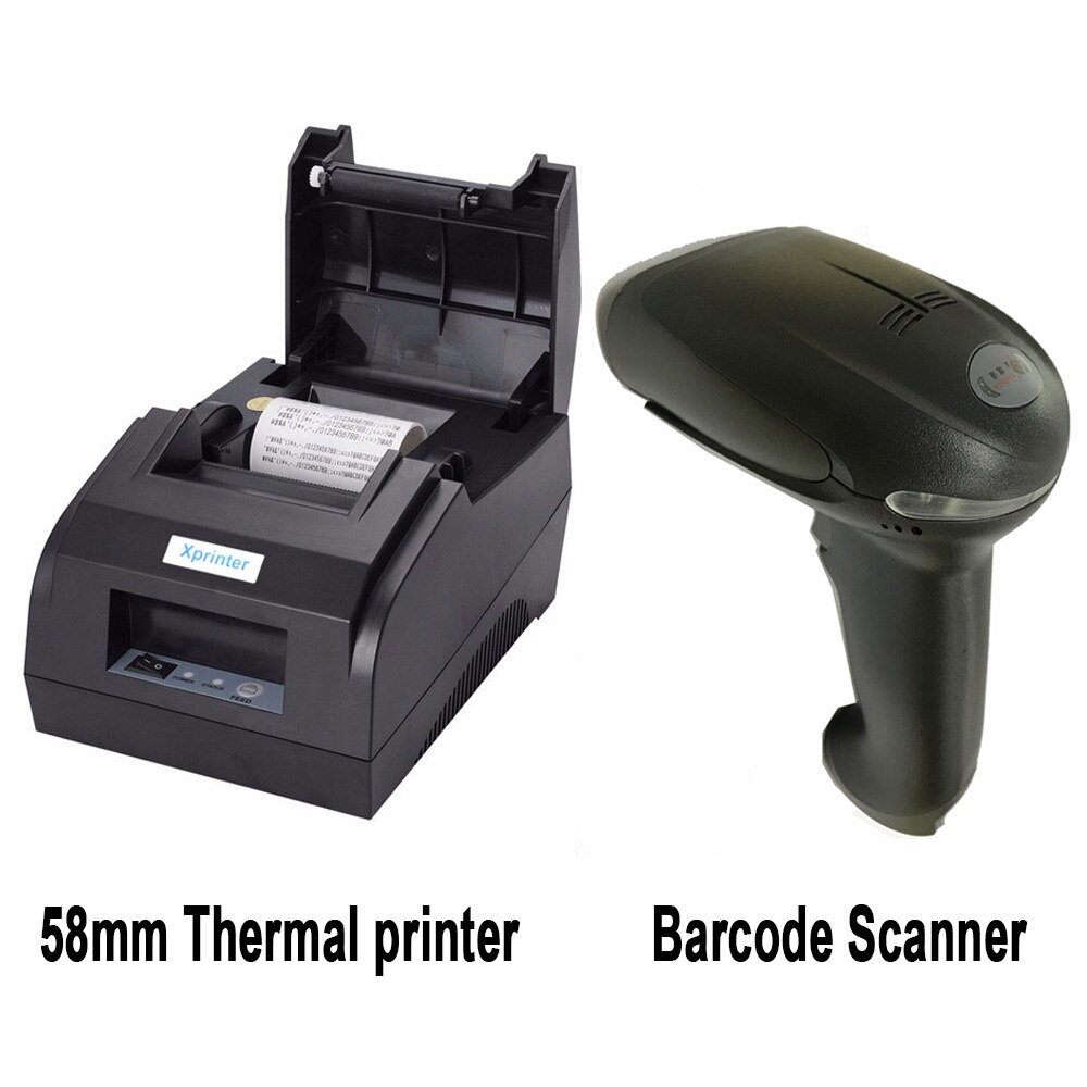 Vio 58mm Thermo-belegdrucker USB Hafen Schwarz und 1D Verdrahtete Barcode Leser Scanner Schwarz