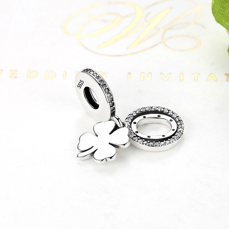 ELESHE Authentic 925 Sterling Silver Charm Lucky Clover Fine Pendant Bead Fit Original Charm Bracelet Necklace Jewelry Making