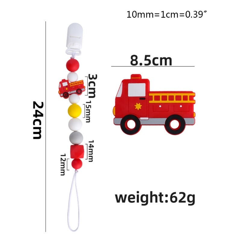 2 Pièces Bébé Sucette Chaîne Dessin Animé Camion De Pompier Ensemble de Dentition Tétine Factice Clip De Fixation En Silicone Pour Bébé De Dentition Sucette Molaire