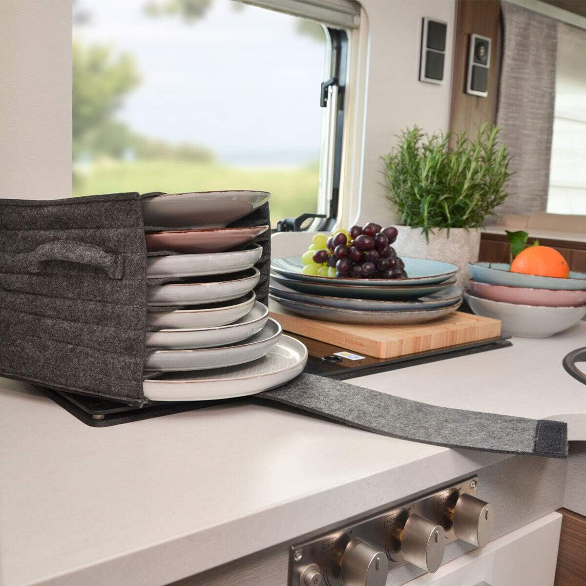 Soporte para platos de caravana, bolsa de almacenamiento de vajilla para autocaravana, armario de barco