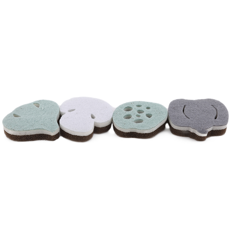 Éponge de nettoyage 3 couches en forme de chat mignon, 4 pièces, absorbe l'eau, lave-vaisselle, forte rouille, fournitures de nettoyage de cuisine