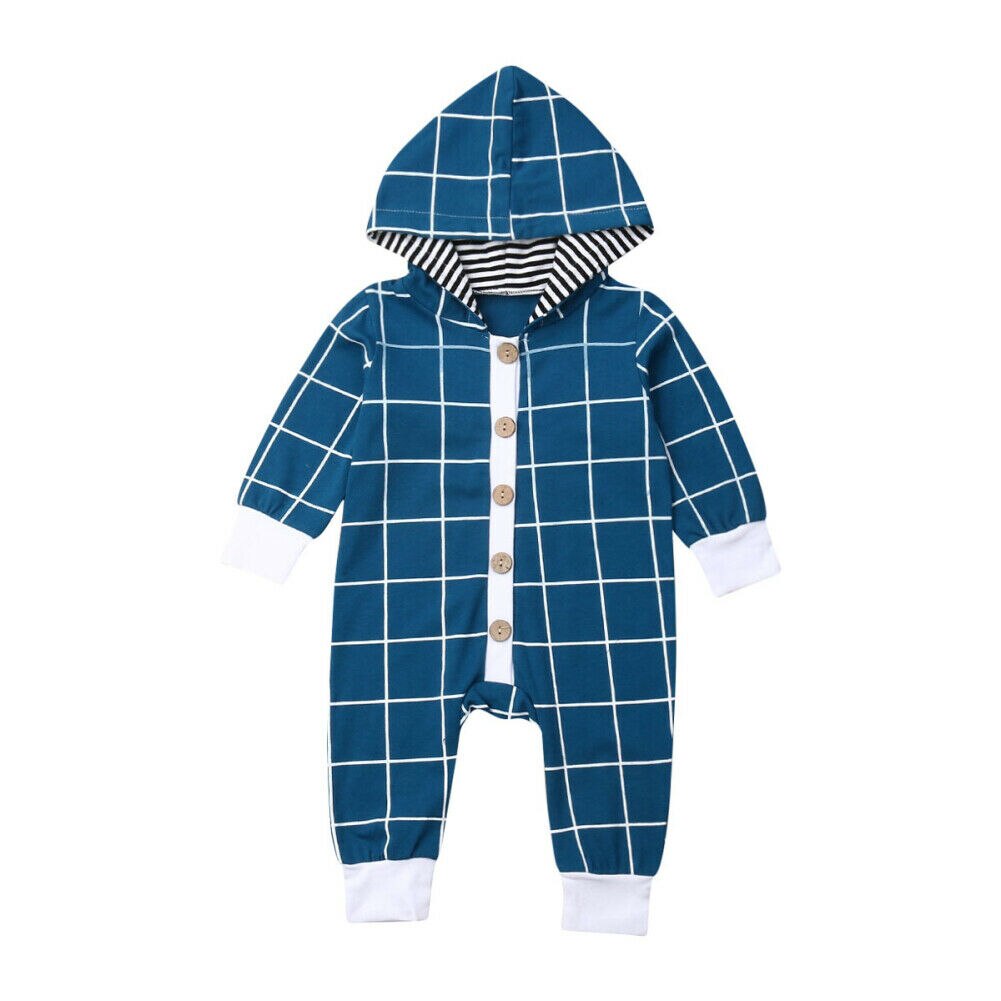 Baby Boy Plaid Clothes Long Sleeve Hooded Romper Jumpsuit Outfits: Blue / 6M