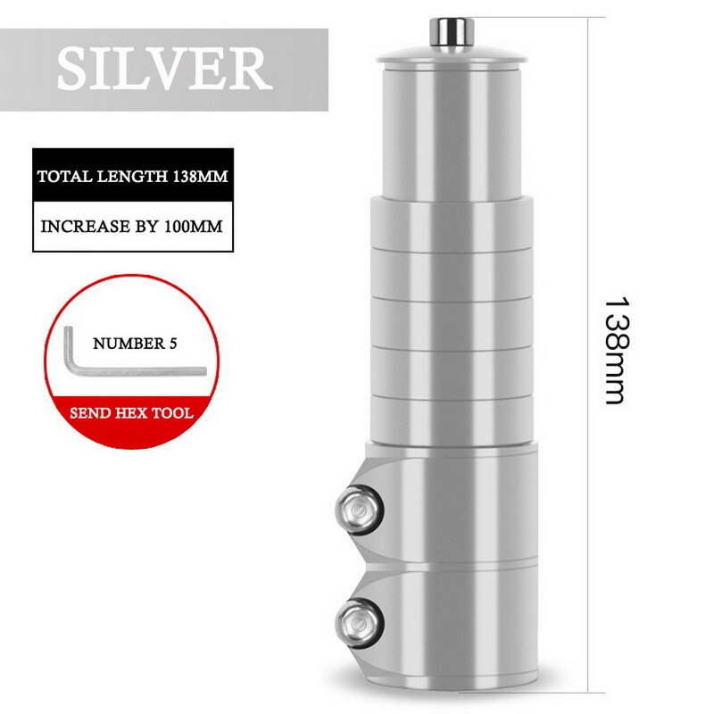 Mountain Bike Bicycle Fork Stem Extender Handlebar Bike Neck Front Fork Lift Head Tube Extender Accessories Universal: silver