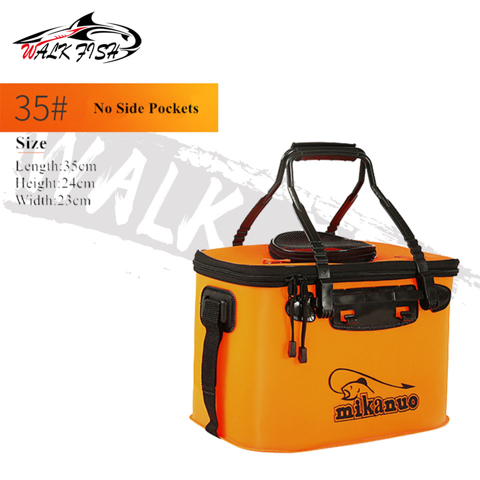 WALK FISH Thicken Fishing Bag Folding EVA Fishing Bucket Portable Live Fish Box Storage Outdoor Waterproof Camping Hiking Bag: 35cm 19L Orange