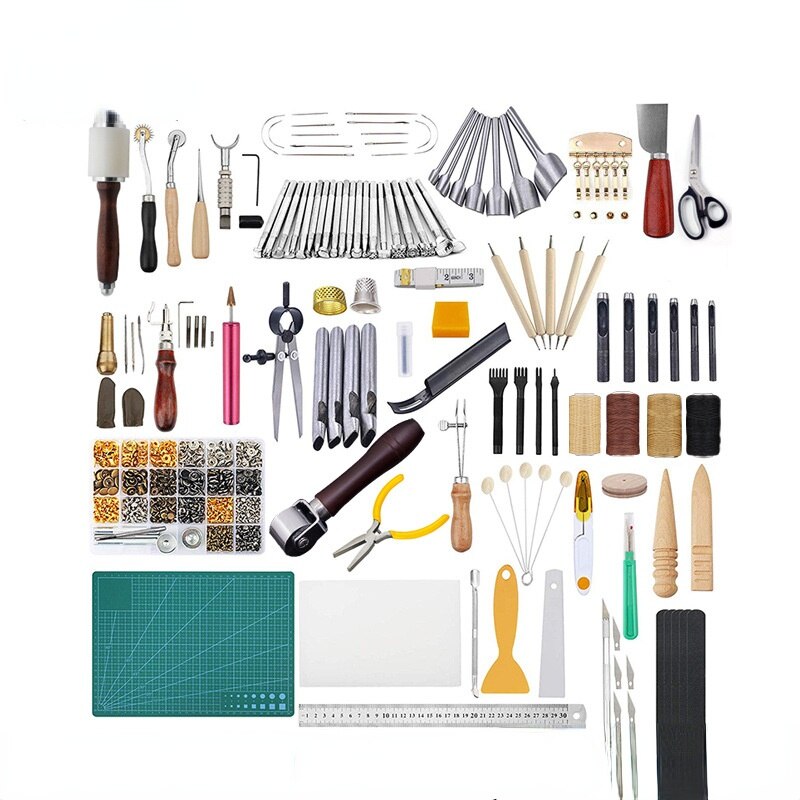 Kit de herramientas de trabajo para artesanía de cuero, punzón de punta de estampado artesanal, Agujero hueco, corte de estera, obra de arte de cuero DIY, 366 piezas: Default Title