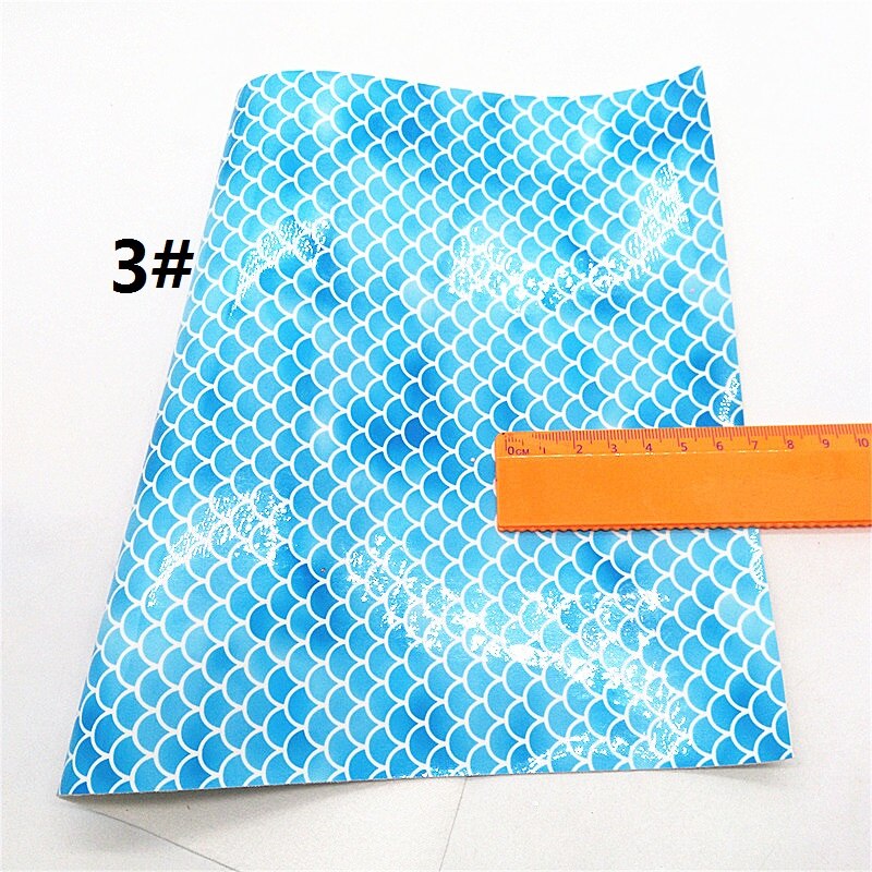 Fish Scales Printed Faux Leather Fabric Sheet Mermaid Smooth Synthetic Leather Faux Vinil For Bows Earrings DIY A4 SIZE R536B: 3