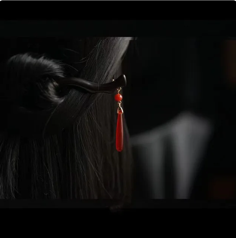 Horquilla con borlas de madera para sacudir el pelo, palillo para el pelo, adorno para el cabello antiguo, tocado de sartén, accesorios para peinados de flores,: Chapado en zinc azul