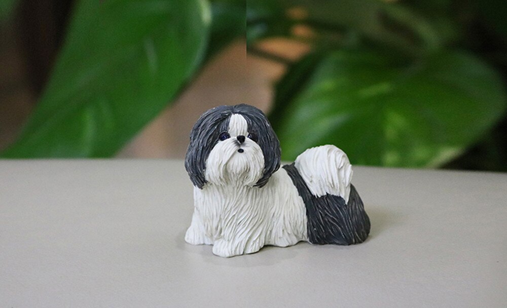 JJM Shih Tzu Dog Pet Figure Resin Model Canidae Animal Chrysanthemum Collector Toy Car Decoration Educational for Adults Kids