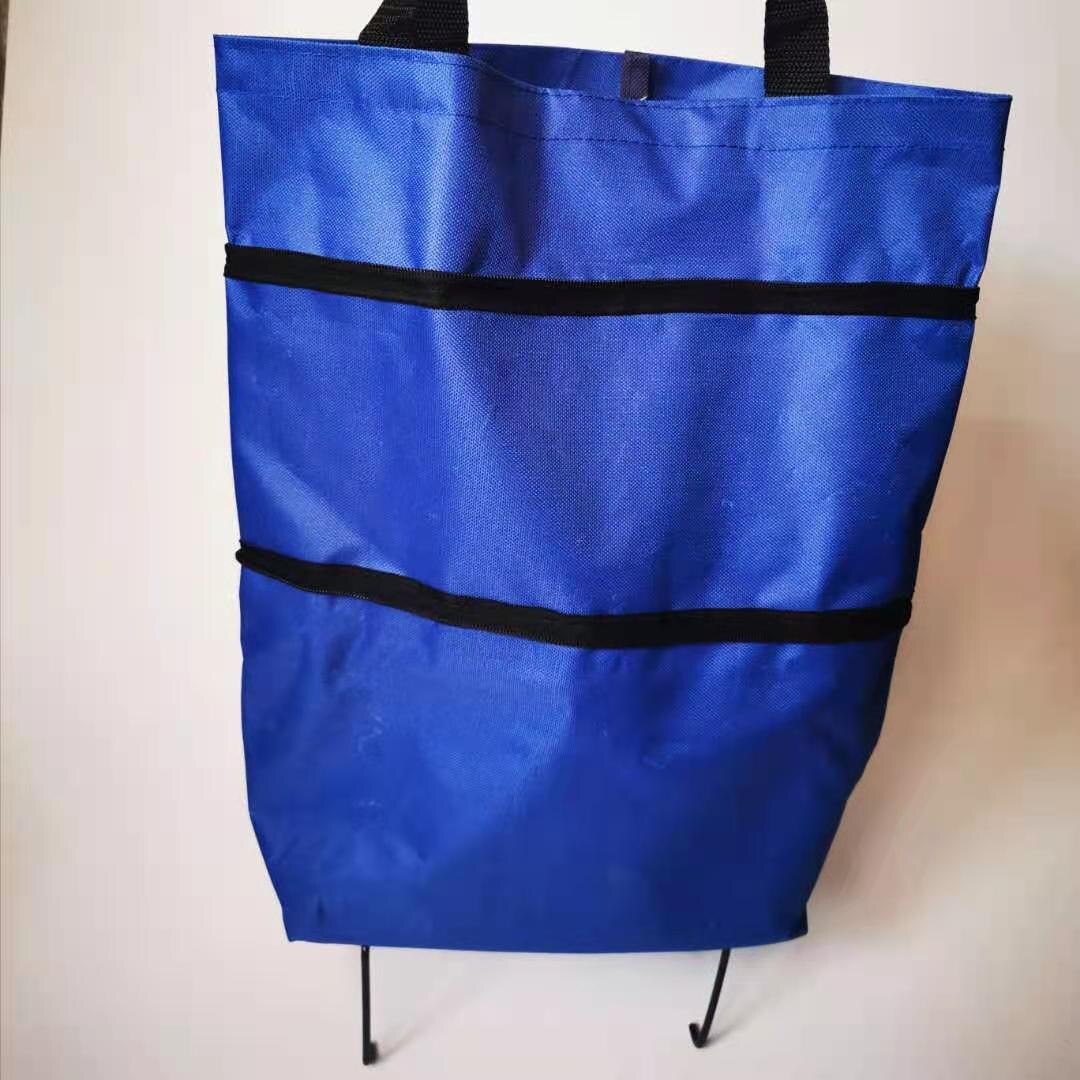 Collapsible Supermarket Bag, Cute Cartoon Sopping Bag + with Wheels Tote Food Market Cart Supermarket Trolley Bag: Blue