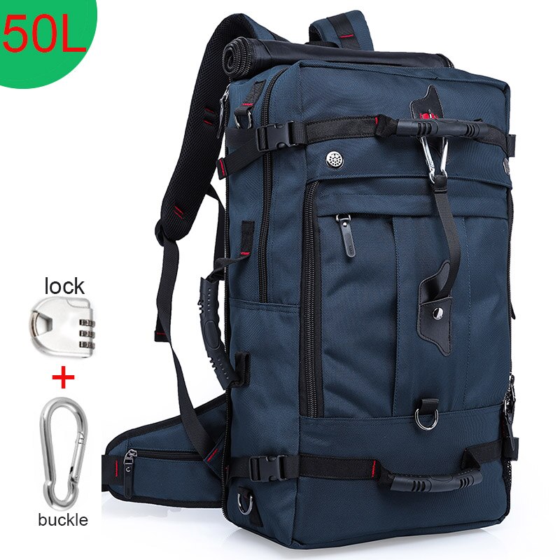 50L Waterproof Durable Travel Backpack Men Women Multifunction 17.3 Laptop Backpacks Male outdoor Luggage Bag mochilas: Blue 50L