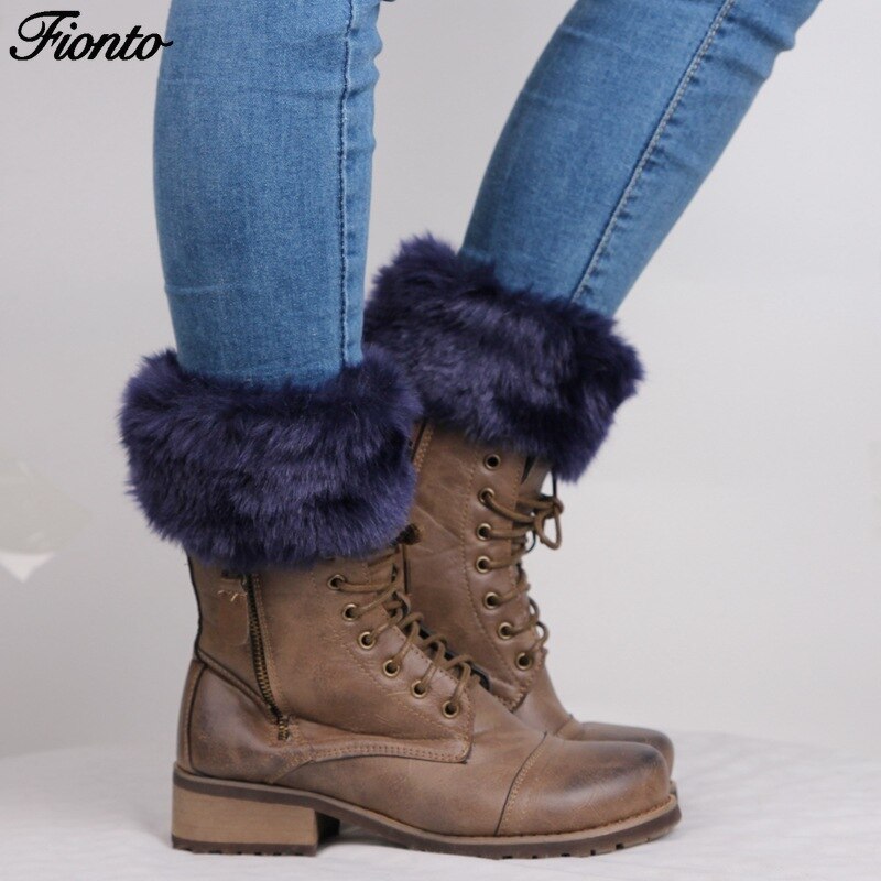 FIONTO Winter Woolly Boot Covers Warm Socks Christmas Woolly Foot Strap Short Woolen Yarn Shoes Cover Fur Leg Warmer
