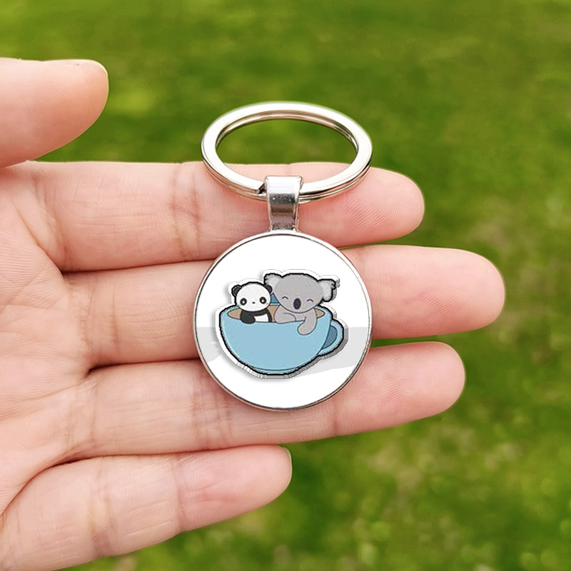 Søt koala nøkkelring til menn og kvinner, dyrefoto, tilpasset glass cabochon anheng, metall nøkkelringholder til låve: Blå