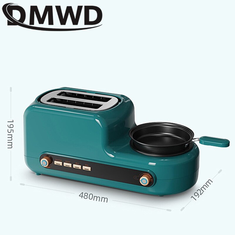 Stainless Steel Electric Toaster Household Portable Breakfast Machine Automatic Bread Baking Maker Fried Eggs Boiler Frying Pan