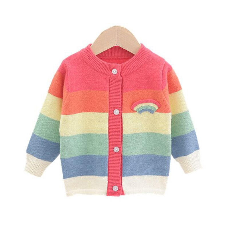 Enfant en bas âge bébé filles Cardigan pull arc-en-ciel rayé automne enfants enfants vêtements décontracté és 3-8 ans